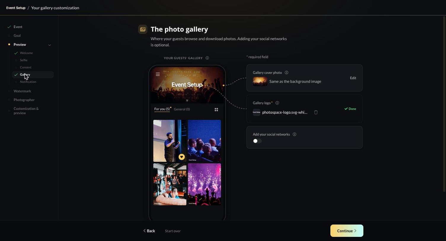 Event Setup — screenshot
