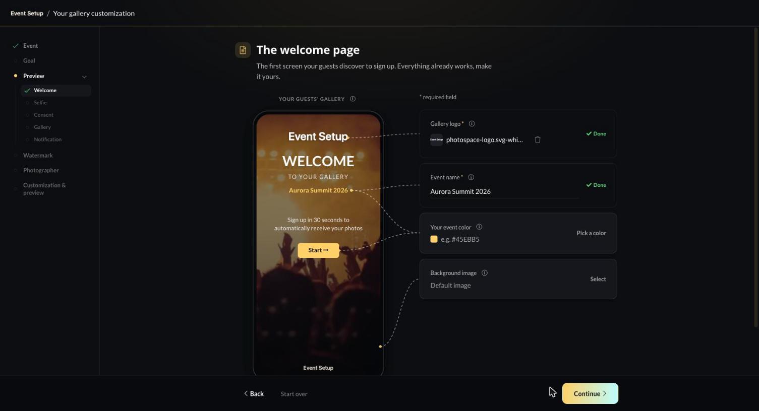 Event Setup — screenshot