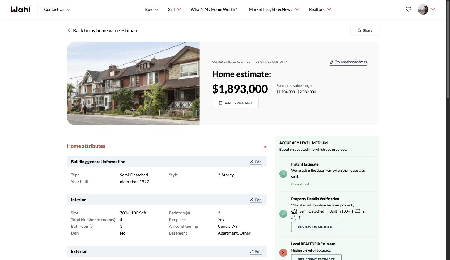 Wahi home estimation — screenshot